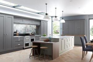 Finsbury Kitchen Dust Grey and Mussel 1