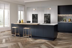 Serica Matt Indigo Blue Zurfiz Brushed Metal Stainless Steel Kitchen
