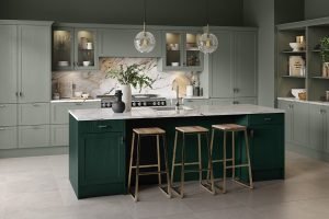 Oakham Paint Flow Matt Sage Green and Matt Fir Green Kitchen