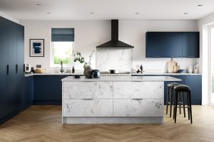 Zurfiz Supermatt Cascade Blue and Serica Matt Indigo Blue Kitchen