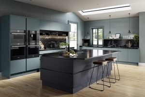 Zurfiz Supermatt Metallic Grey and Serica Matt Kombu Green Kitchen