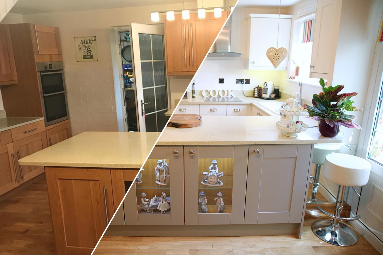 Modern kitchen renovation in Cambridgeshire showing before and after transformation